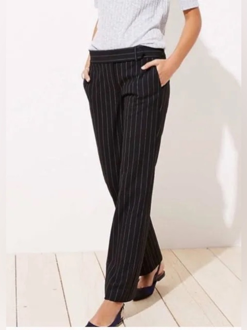NWT LOFT Black Pinstripe Marisa Trousers